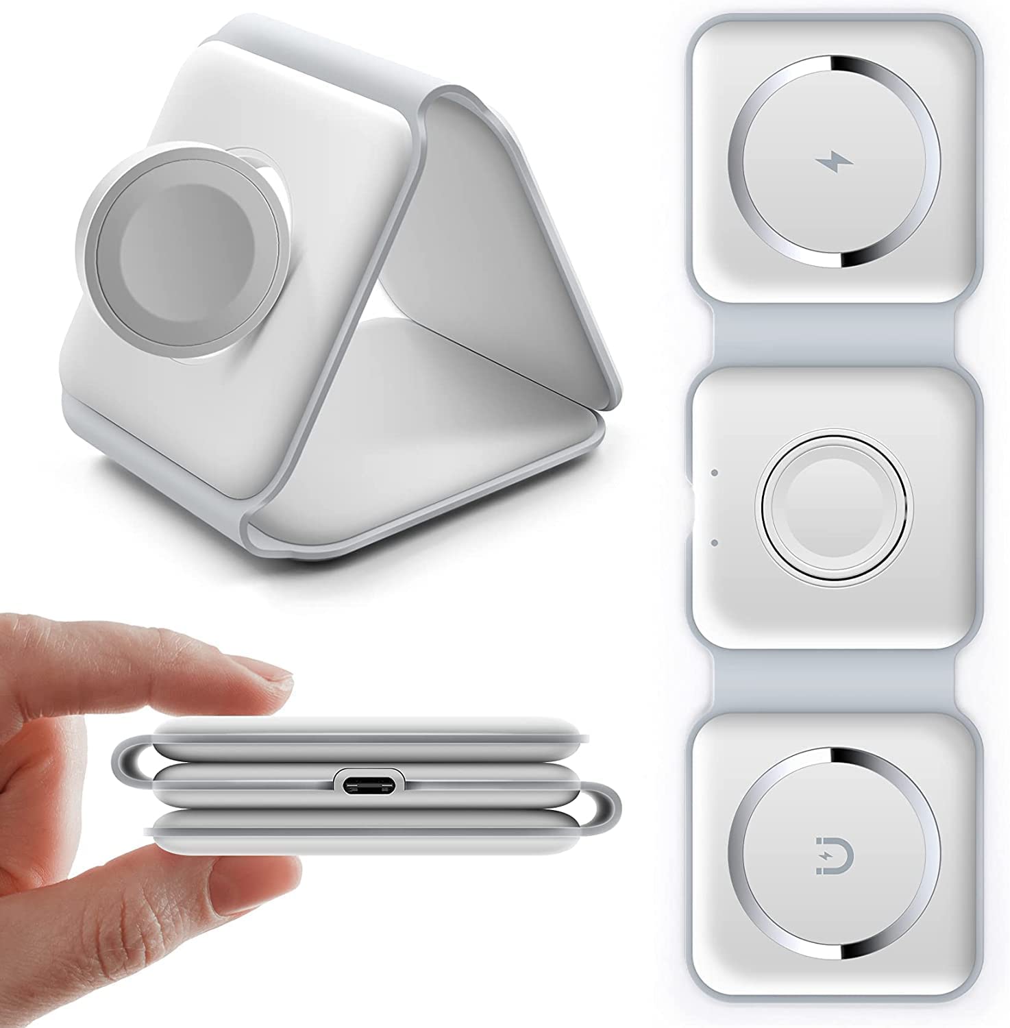 شاحن لاسلكي 3 في 1 سريع – قاعدة شحن لاسلكية متعددة الأجهزة متوافقة مع iPhone وApple Watch وAirPods