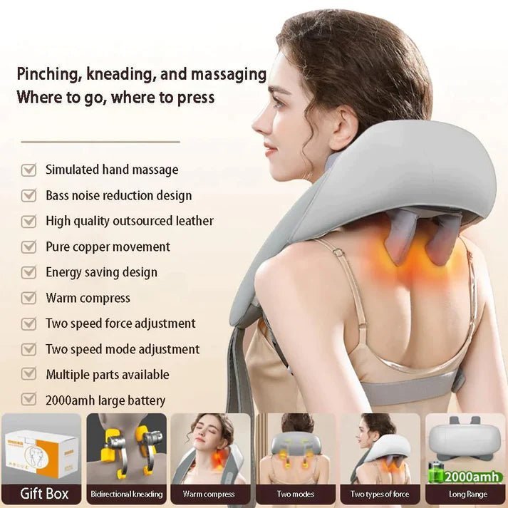 Portable 3D Kneading Massage Pillow for Therapy Deep Tissue Neck, Shoulder & Back Pain Relief